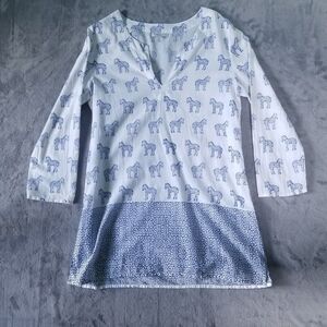 Pomegranate Inc. Resort Tunic Top Coverup Blue Small ZEBRA Beach Pool Summer